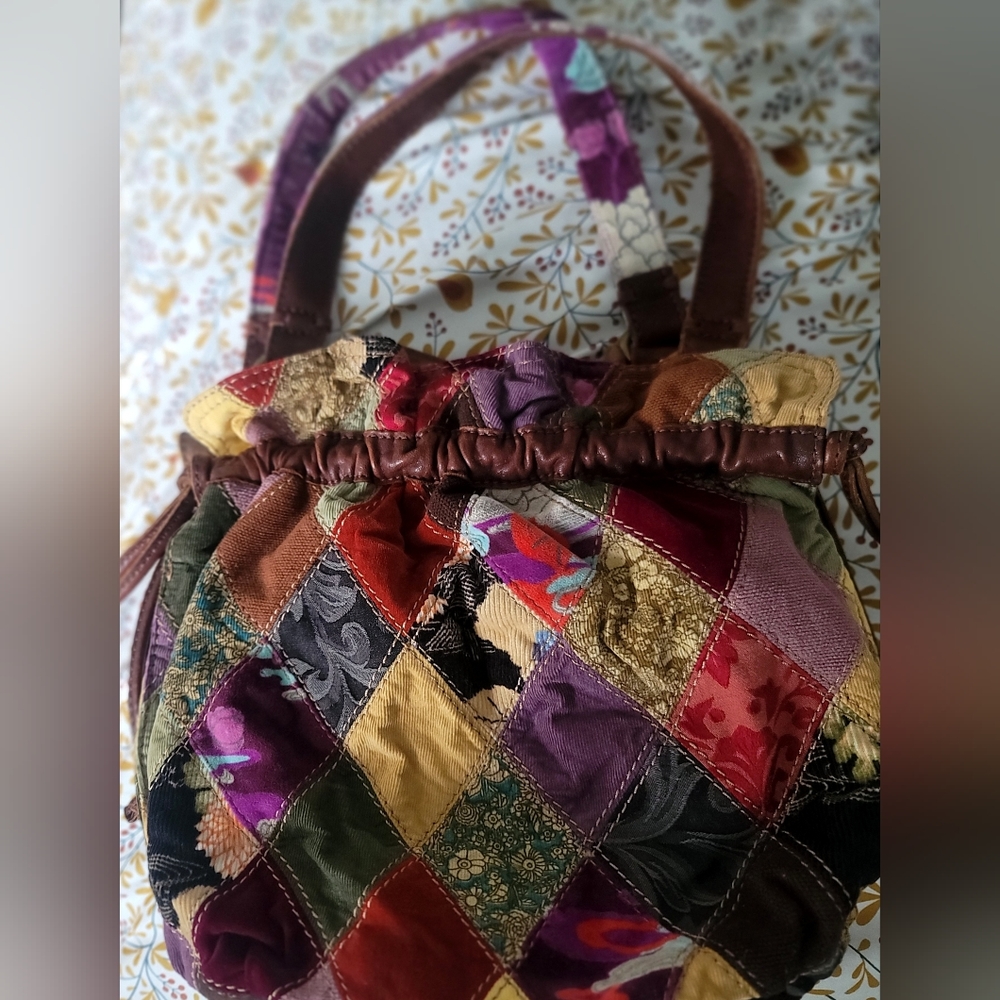 LUCKY patchwork  corded leather trimmed hobo purse bag